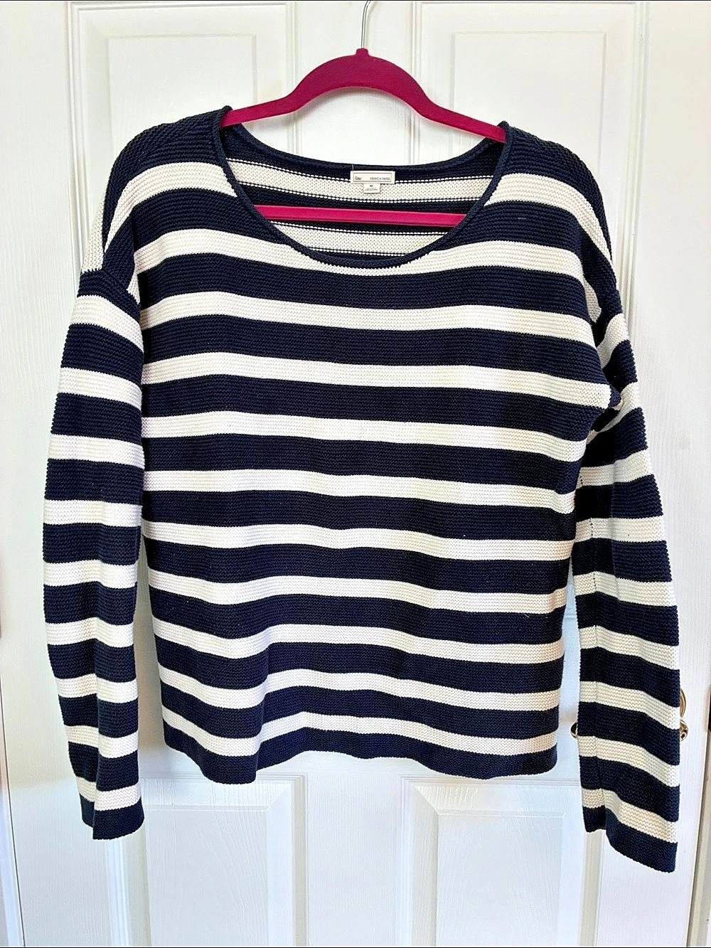 Gap 100% Cotton Striped Knit Sweater Blue & White Medium